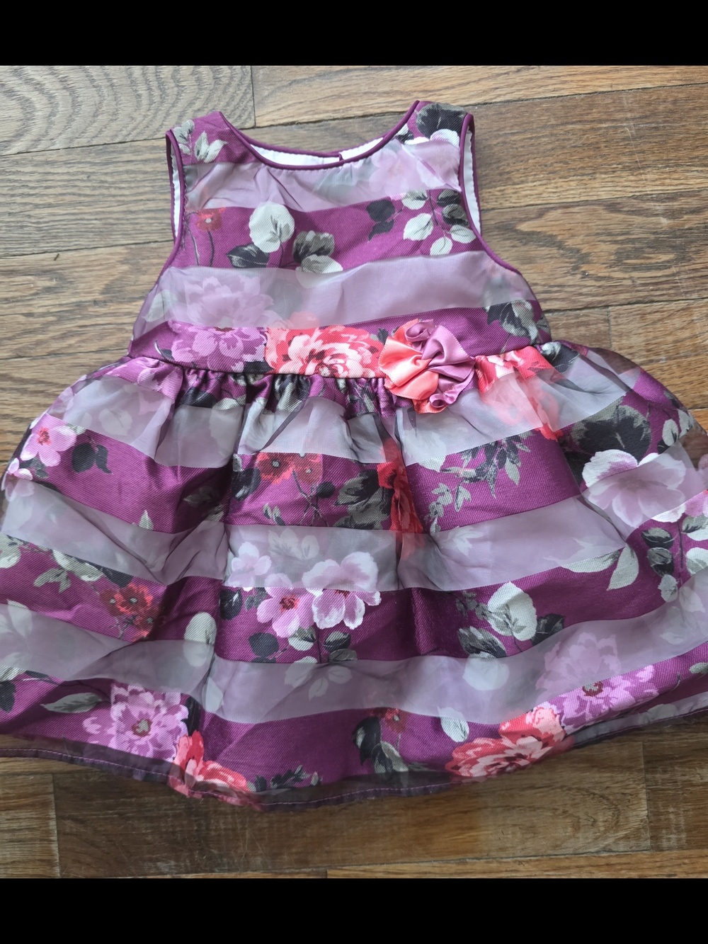 Girls' Purple Floral Organza Party Dress with Rosette